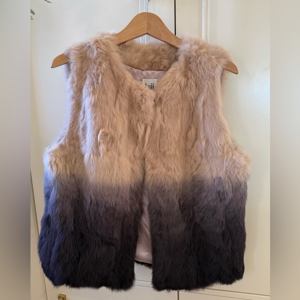 Luii Rabbit Fur Vest in Beige and Black Ombre - L